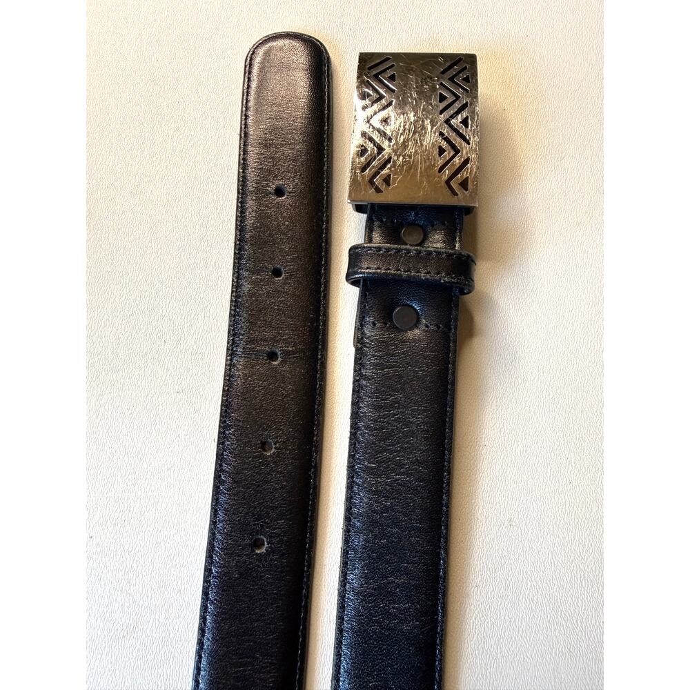 VTG Coach 5800 Black Leather Belt Mexico 925 Sterling Silver Plaque Buckle 36